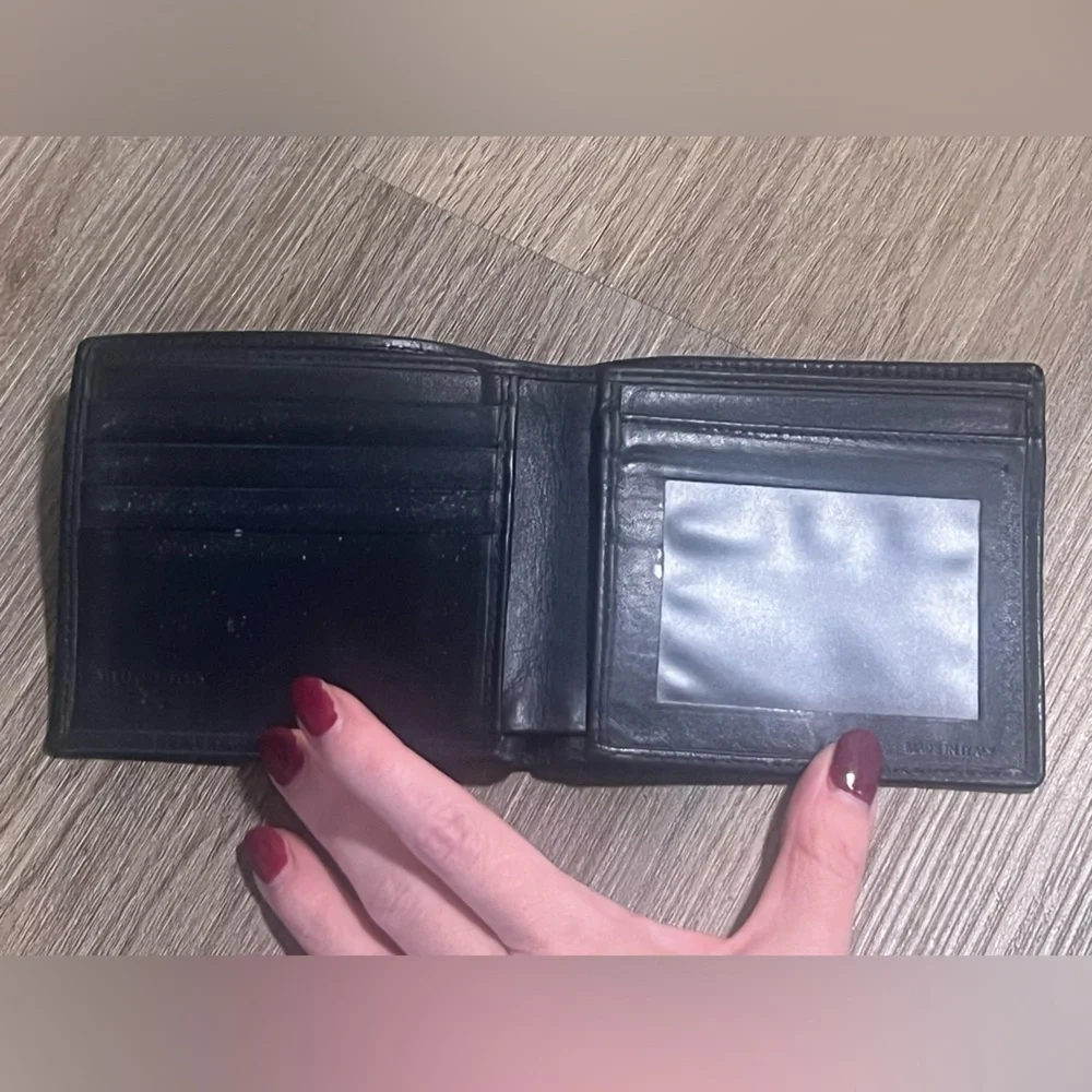 Burberry Embosses Check Bifold Leather Wallet in Black